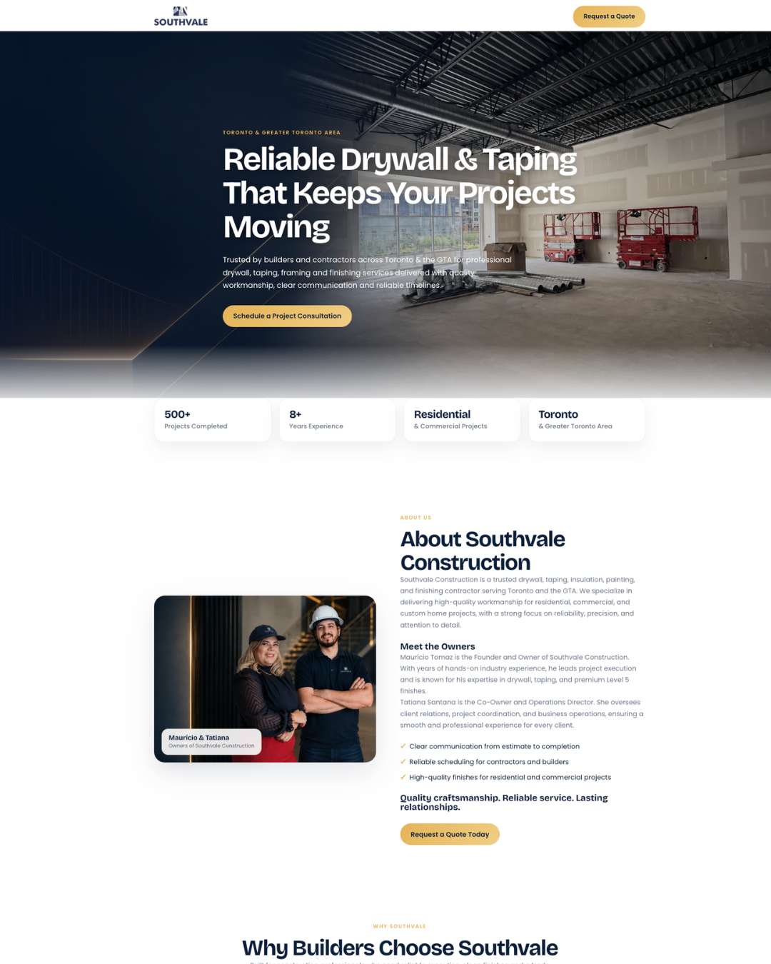 Southvale Construction landing page